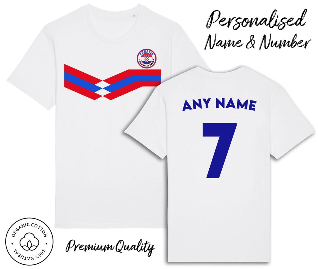 Croatia Strip T-Shirt 2026 Personalised Name & No Adult Kids Baby, Football Euro