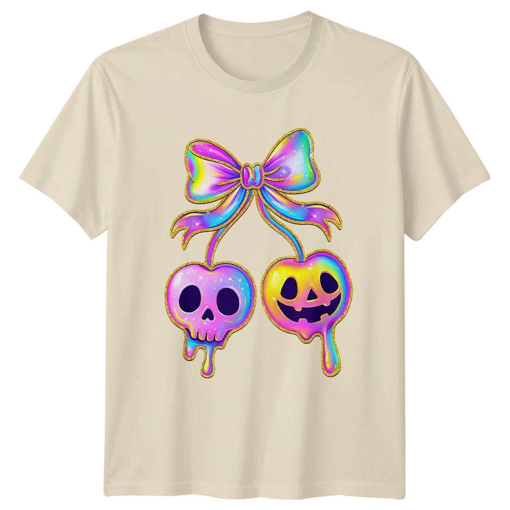 Iridescent Skull Pumpkin Womens T-Shirt Pastel Goth Halloween Gift For Her