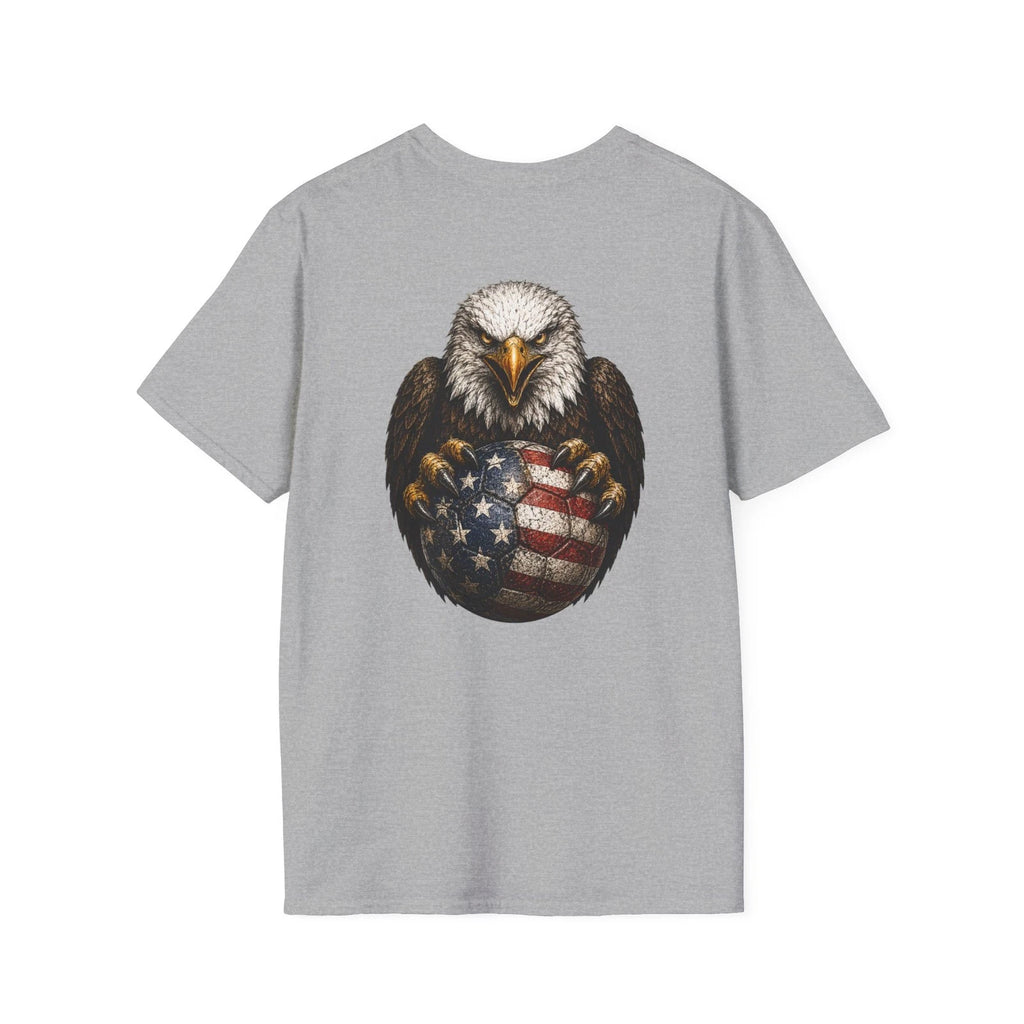 American Eagle Soccer Ball T-Shirt USA Flag Patriotic Football Tee Back Print