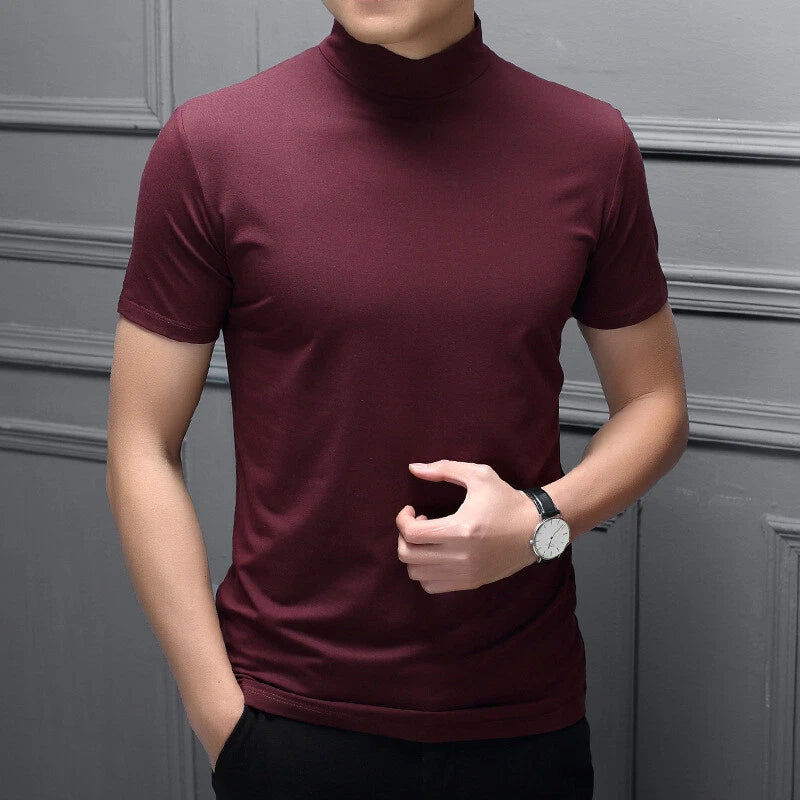 Men Half Collar Short Sleeve Slim Body T-Shirt Solid Color T Shirts Tops Summer