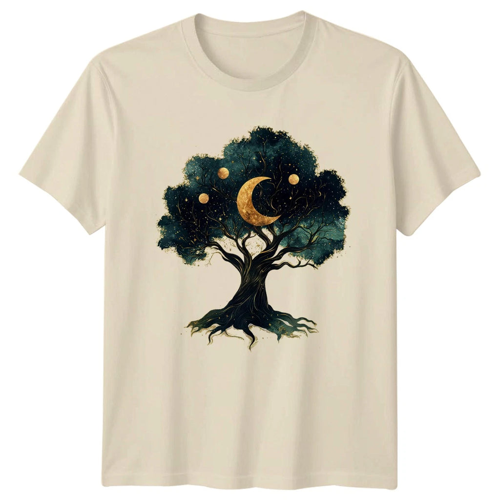Celestial Tree Of Life Crescent Moon Womens T-Shirt Boho Celestial Nature
