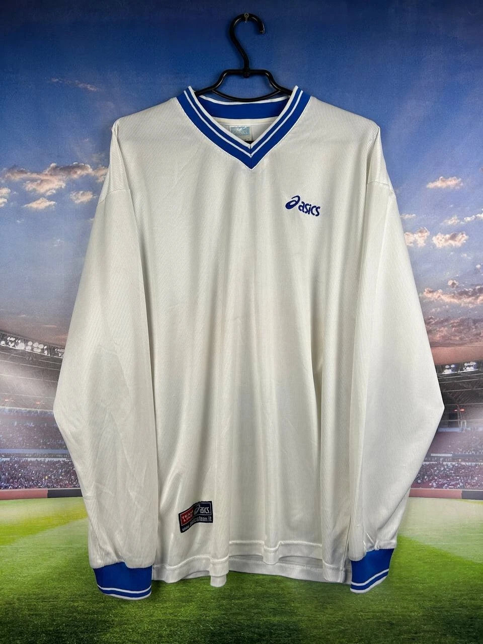 Asics Vintage Jersey Long Sleeve Football Soccer Shirt 90s White Men Size XL