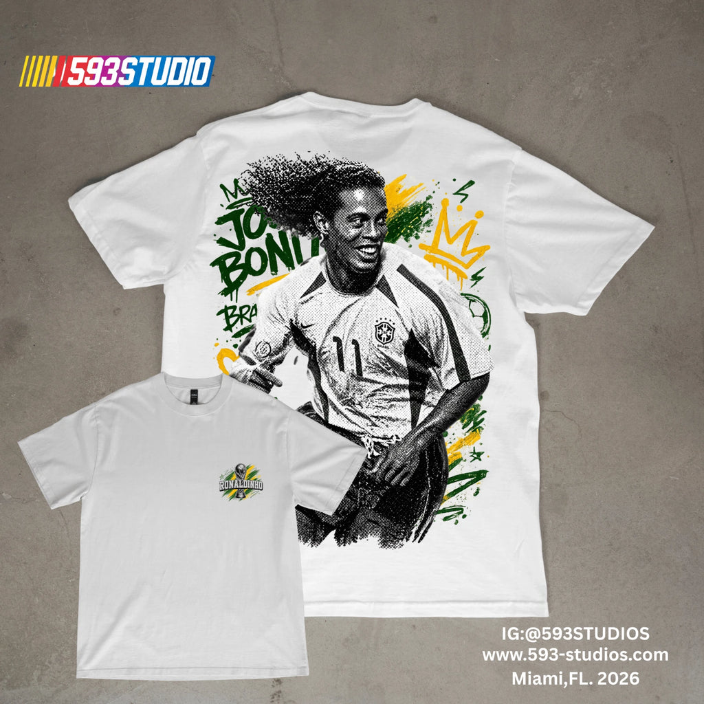 Ronaldinho Brazil Football Graphic T-Shirt Retro Soccer Legend Fan Tee