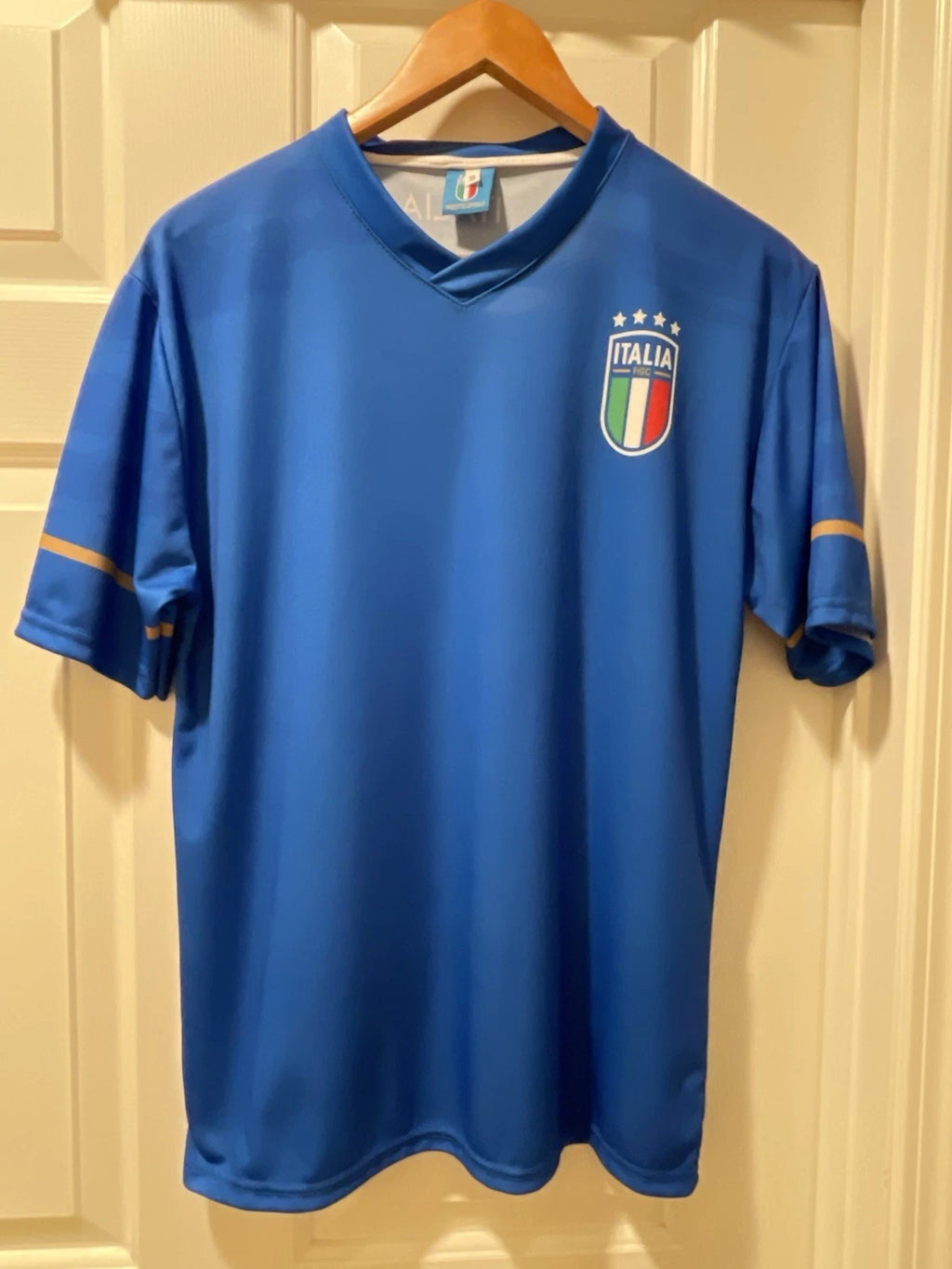 Italia FIGC soccer T-Shirt jersey Mens Small blue Made Italy Short Sleeve Logo