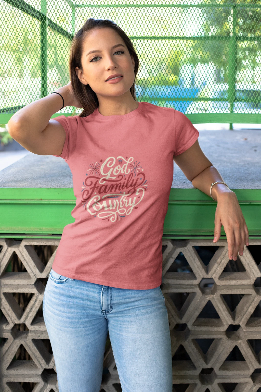 God Family Country T-Shirt | Script Christian Faith Typography