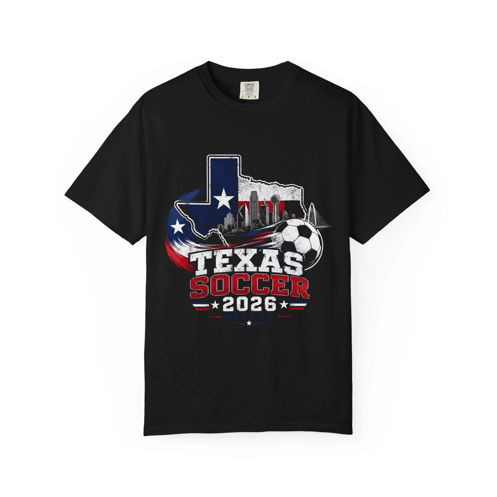 Texas Soccer 2026 T-Shirt | Texas Map Flag Soccer Ball Match Day Gift Tee