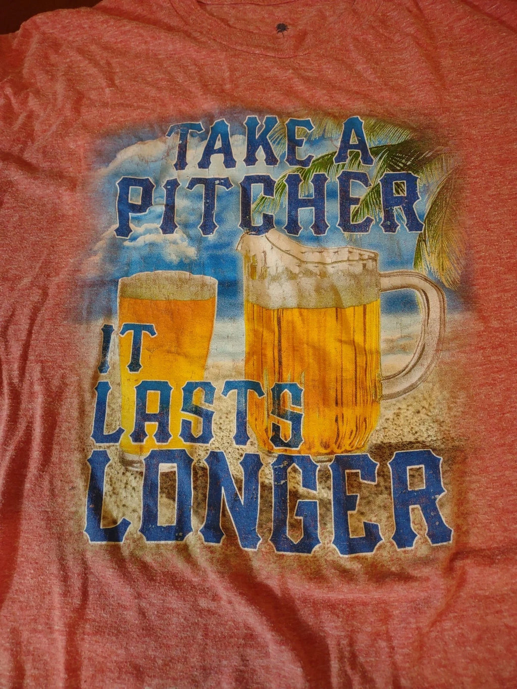 Paradise Collection TAKE A PITCHER BEER TEE T SHIRT Mens L Salmon Pink