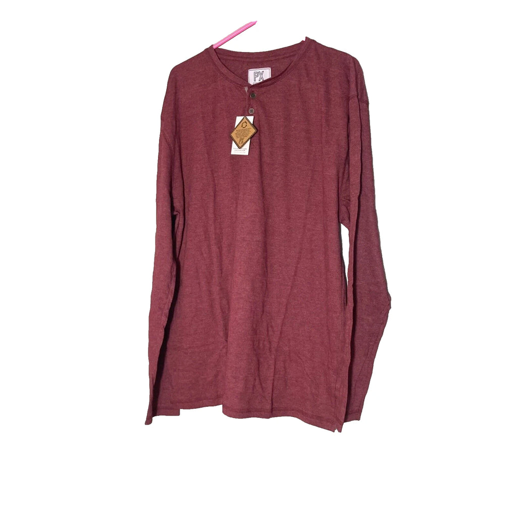 MINIMALIST CASUAL NEW PX Clark Burgundy Long Sleeve Henley Pullover Shirt 2XLNWT
