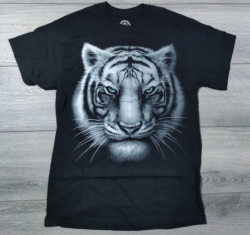 Tiger Shirt Adult Large Black Unique Art Style White Tiger Mens
