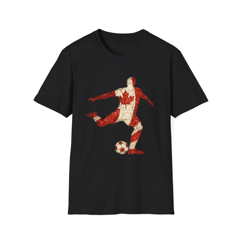 Canadian Soccer Player T-Shirt Maple Leaf Football Silhouette Graphic Tee