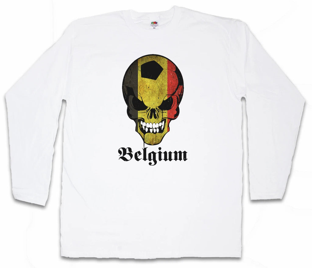 WHITE CLASSIC FOOTBALL BELGIUM SKULL FLAG LONG SLEEVE T-SHIRT Fan Hooligan