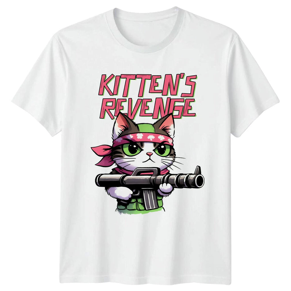 Kitten's Revenge Cat Lover T-Shirt, Cute Armed Kitten Graphic Tee