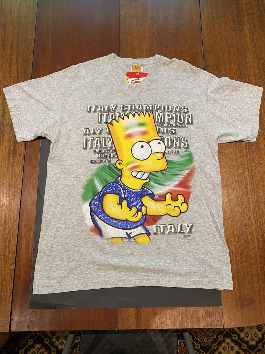 Italy Soccer Bart Simpson Champions Euro 2000 T shirt Y2K New XL Vintage