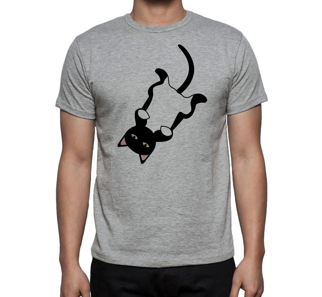 Crazy Cat Japanese Anime Trendy Grey Printed Cotton Men's T-shirt Top Tee