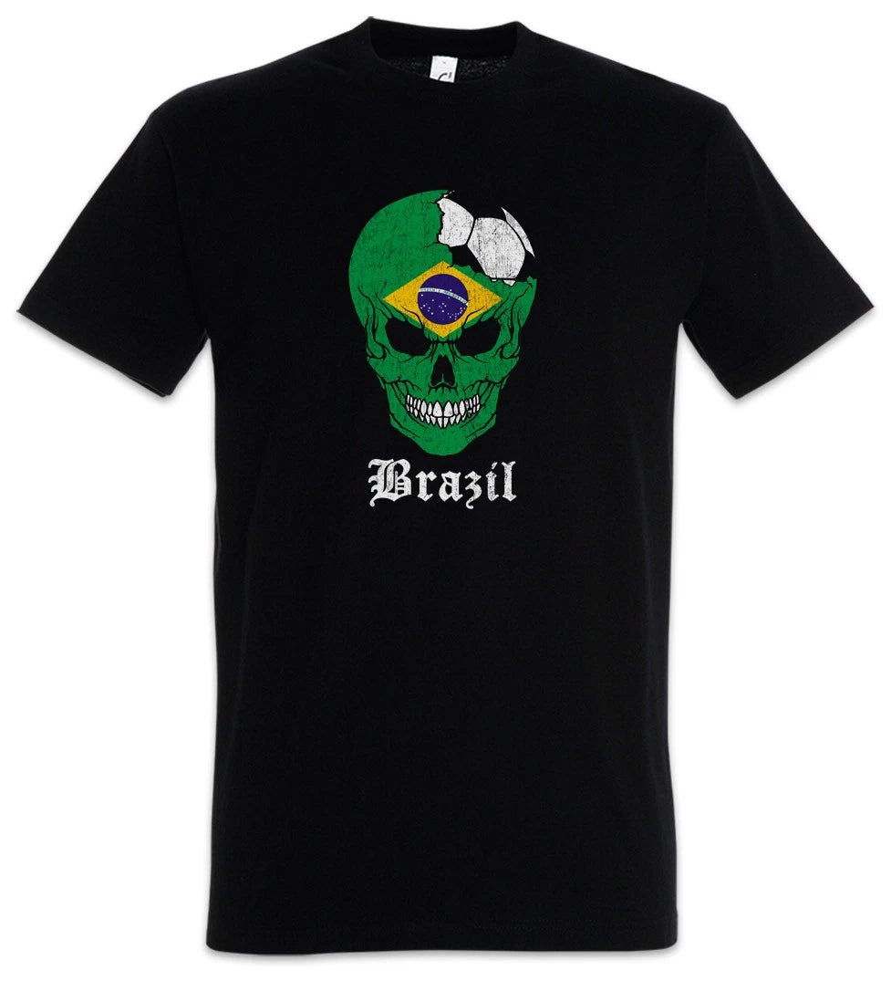 Brazil Football Skull I T-Shirt brazilian Soccer Flag Banner World Championship