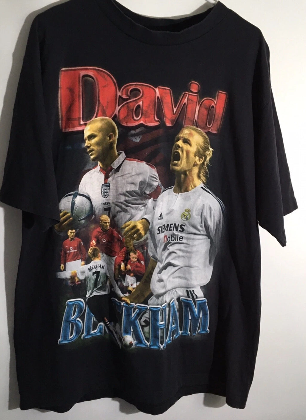 Marino Morwood David Beckham Men's Sz Large Black Soccer Vintage T-Shirt Tee