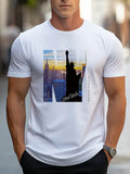 Men Stylish NYC-Inspired T-Shirt Patriotic Print Short Sleeve Breathable White