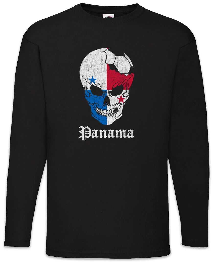 Panama Football Skull I Men's Long Sleeve T-Shirt Panamanian Soccer Flag