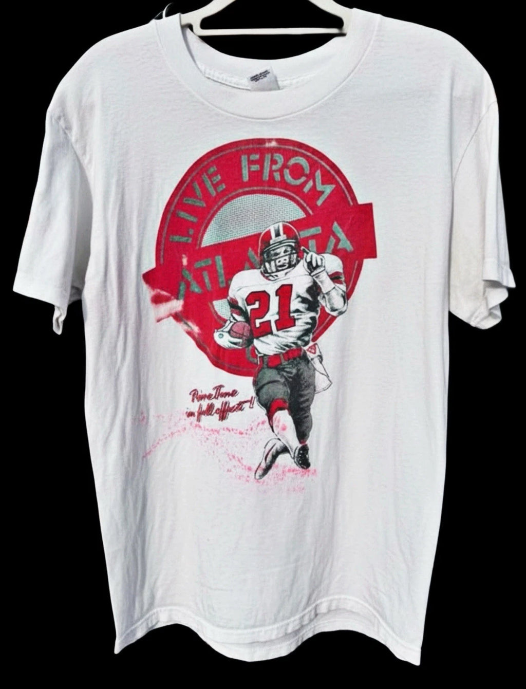 Vintage 90s Atlanta Falcons Prime Time “Neon”Deion Sanders Rare Large T-Shirt