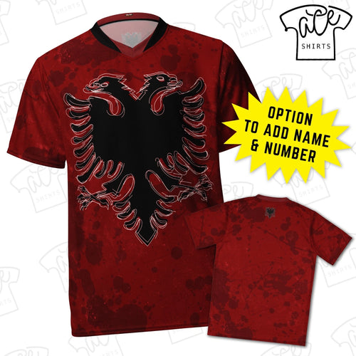 Albania Flag Unisex Soccer Jersey, AOP Eco Friendly Grunge Style Shirt