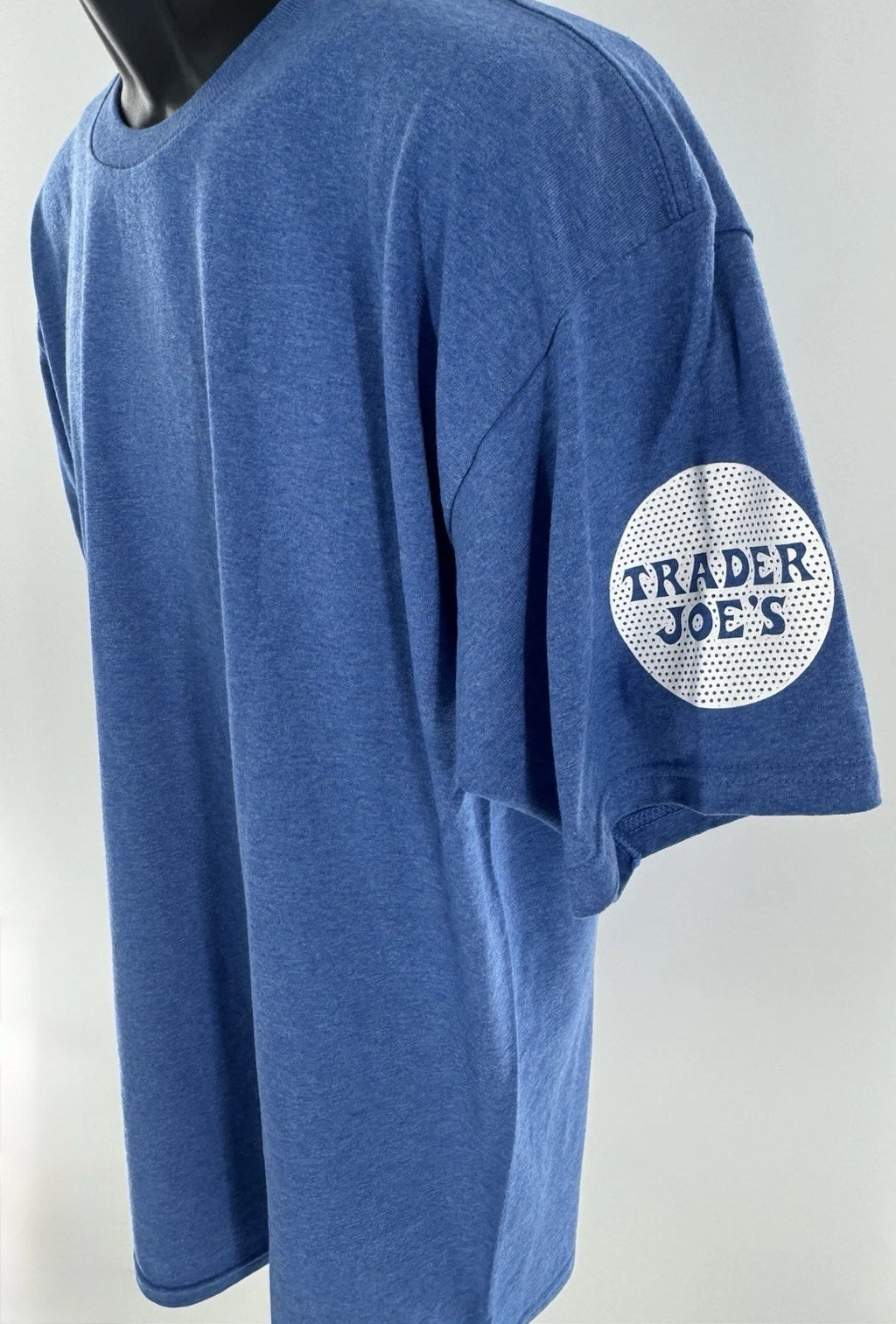 Trader Joe's Crew Employee T Shirt Royal Blue Logo Dots Size Large