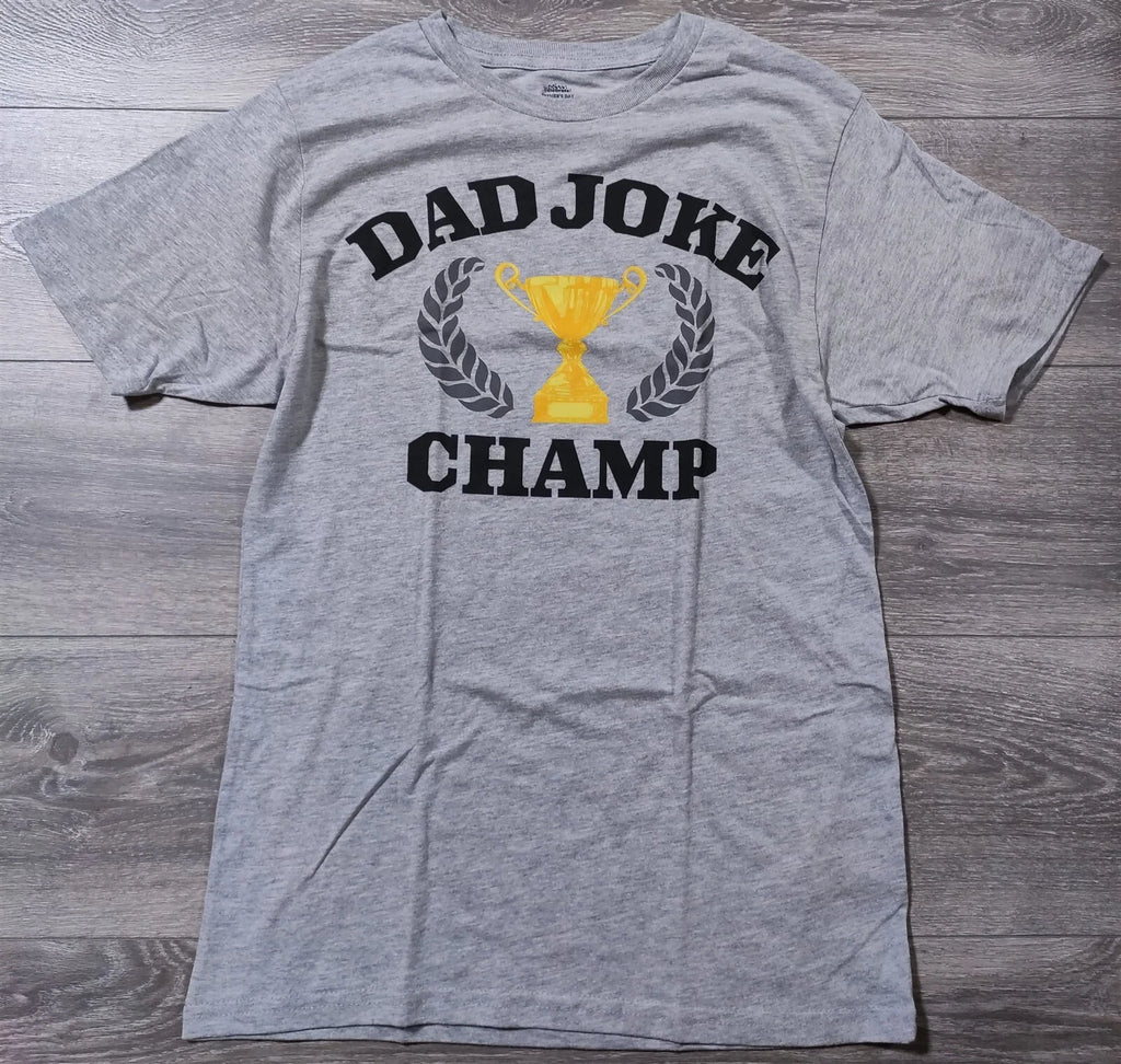 Dad Joke Champ Shirt Adult Small 34-36 Gray Short Sleeve Fathers Day Tee Mens
