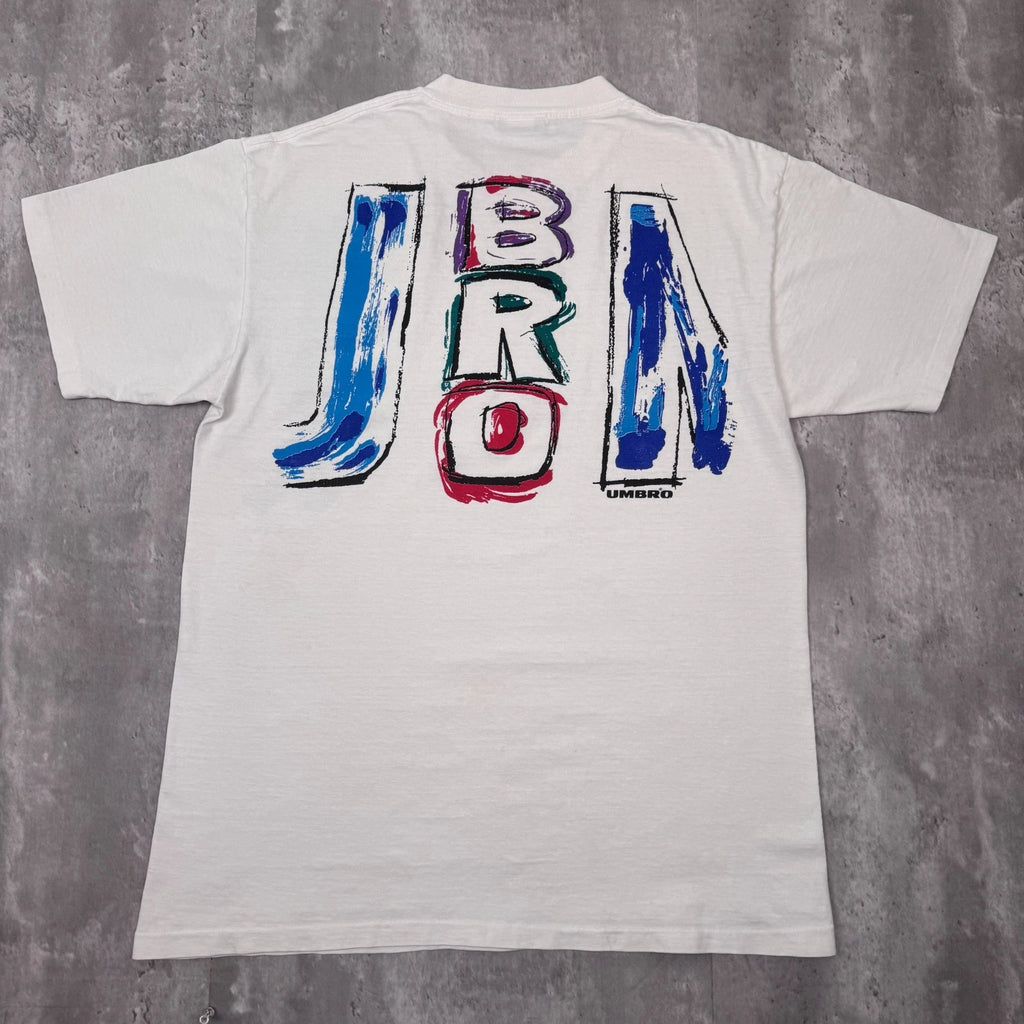 Vintage Umbro Promo T-Shirt Mens L White Soccer Logo Abstract Sports USA 90s