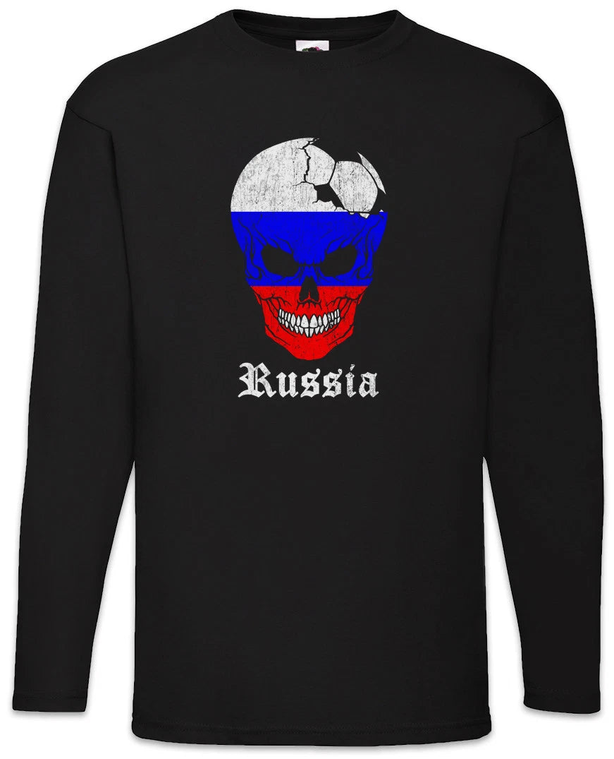 Russia Football Skull I Men Long Sleeve T-Shirt Russian Soccer Flag World