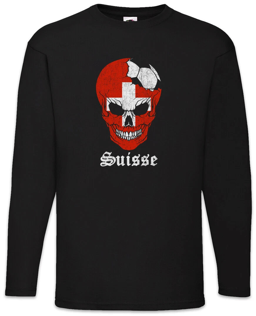 Switzerland Football Skull I Men's Long Sleeve T-Shirt Swiss Soccer Flag