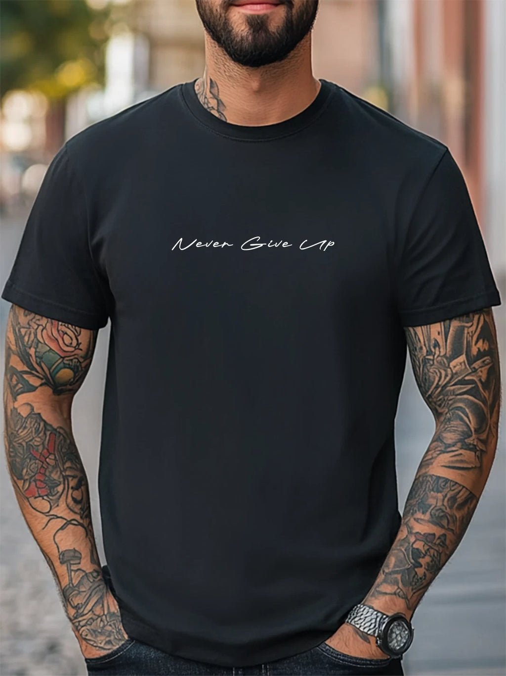 Never Give Up Graphic Unisex T-Shirt Women Men Trendy Tee Casual Tee