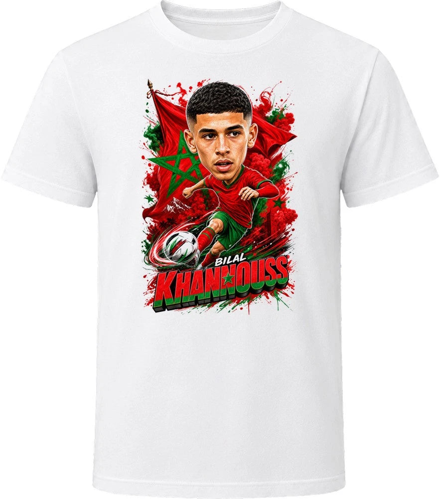 Bilal El Khannouss Morocco Soccer Caricature 2026 World Cup T Shirt