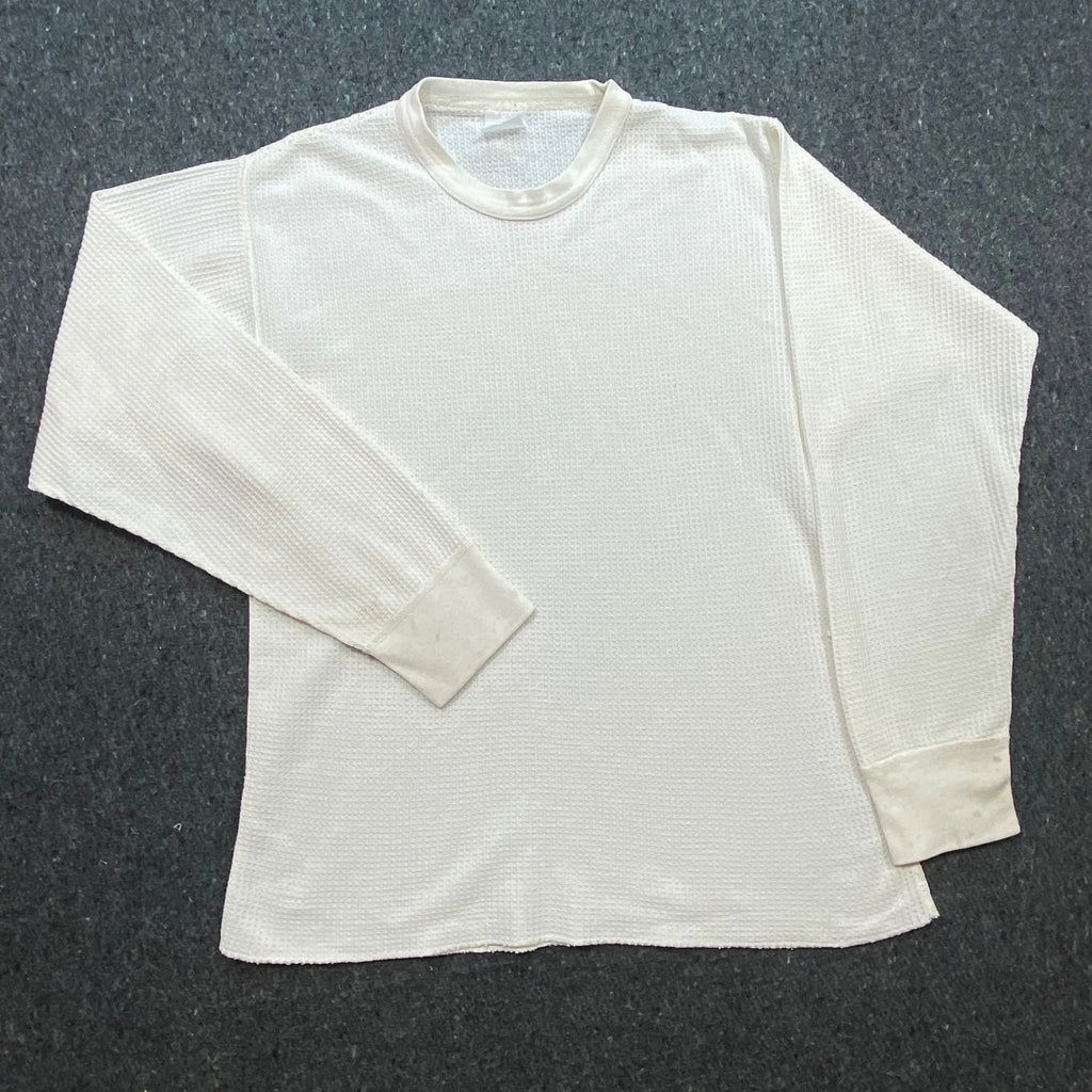 Unbranded Minimalist Mens M Cream Waffle Knit Thermal Long Slv Shirt Base Layer