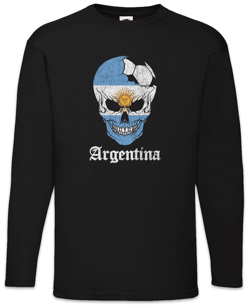 Argentina Football Skull I Men Long Sleeve T-Shirt argentinean Soccer Flag