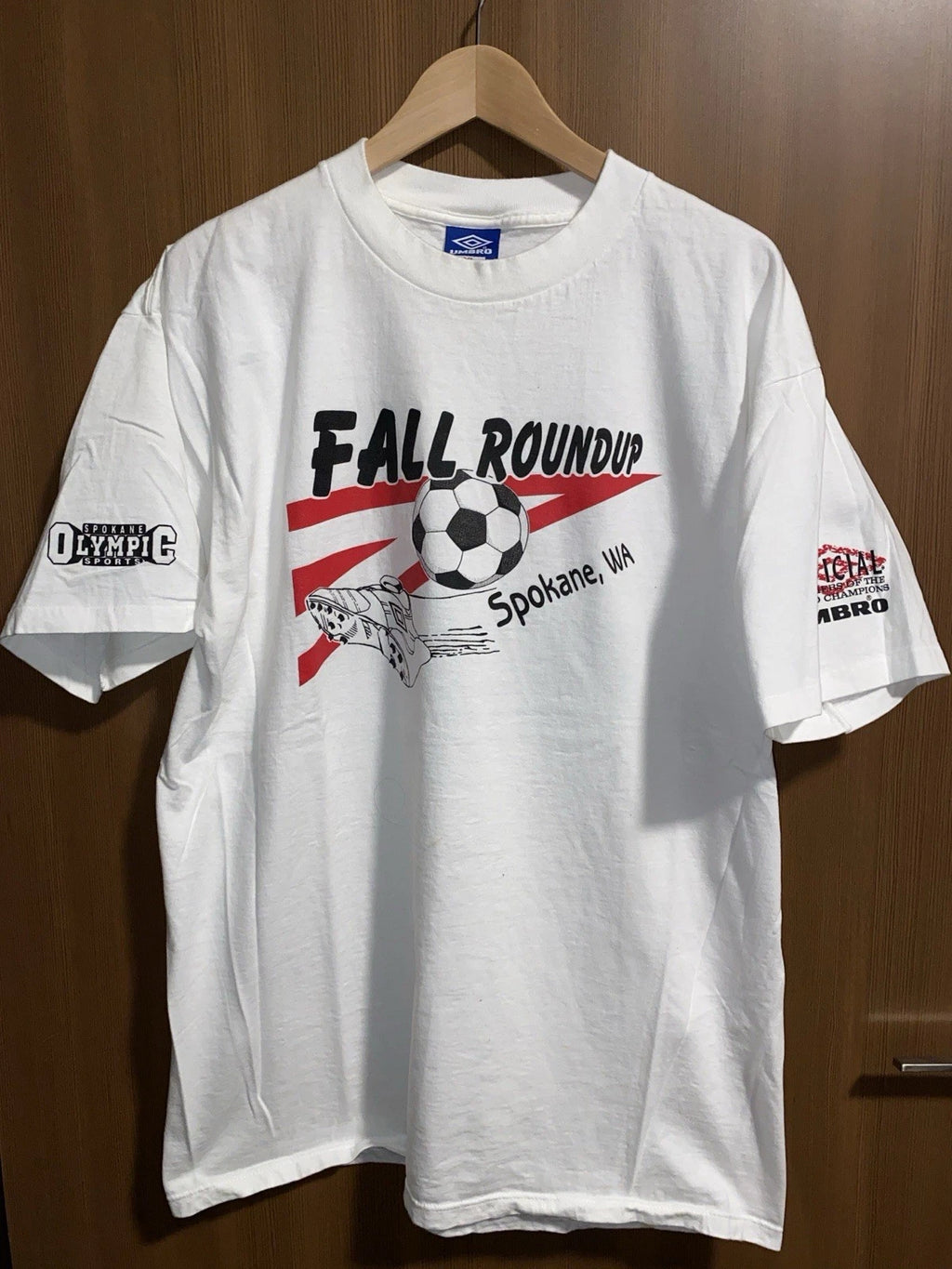 Vintage Umbro Unisex Cotton T-Shirt Size XL Big Spellout Logo 90s Spokane Soccer