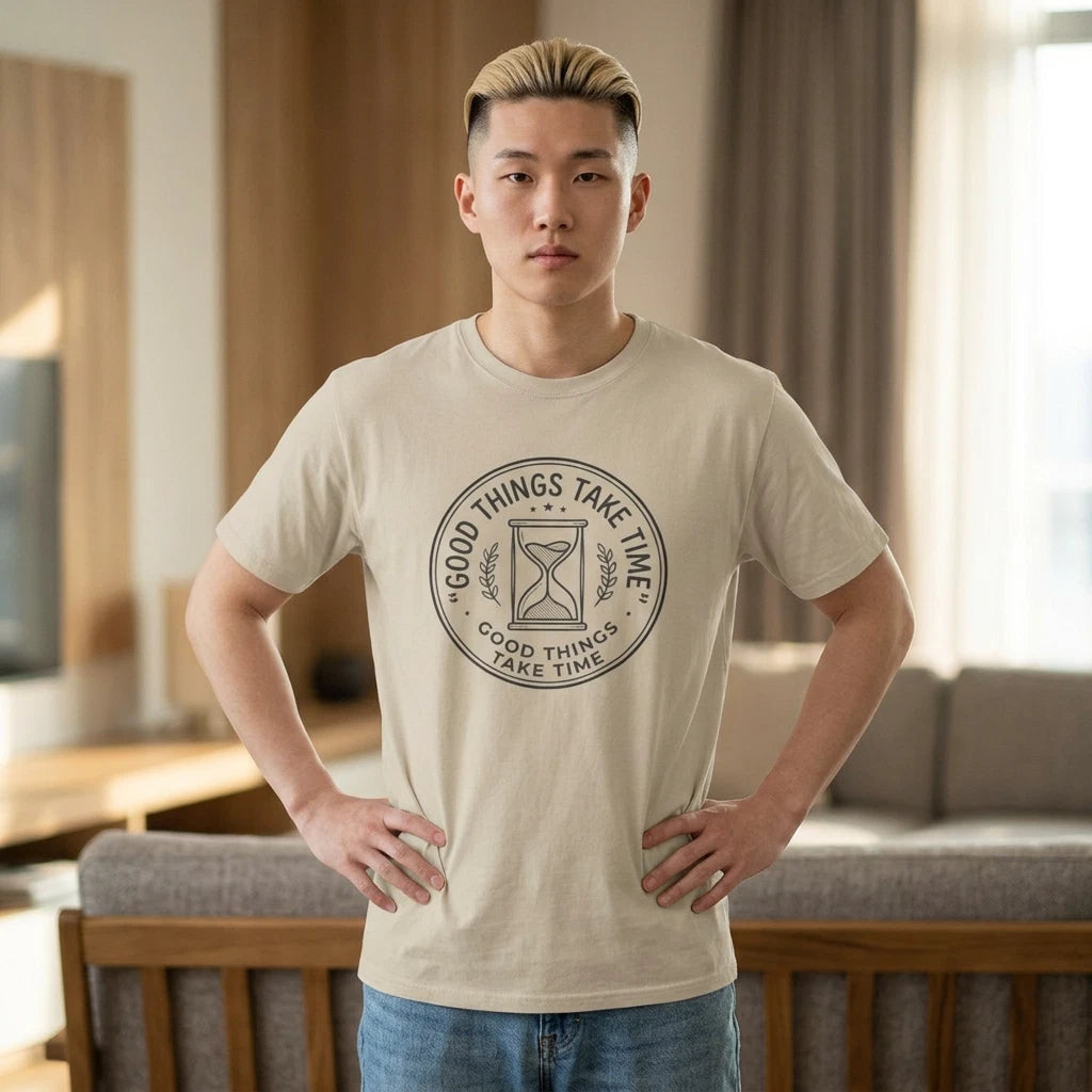 Good Things Take Time T-Shirt | howlen 13 colors -Hourglass Typography Tee shirt