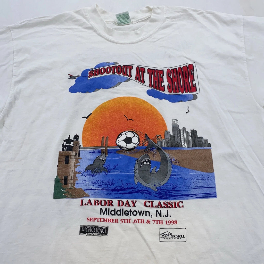 vintage 90s DIADORA SOCCER MIDDLETOWN NEW JERSEY SUNSET T-Shirt LARGE soft