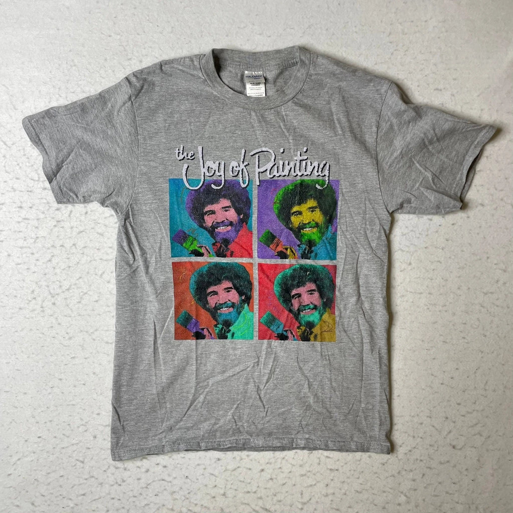 Gildan T-Shirt Adult Small Gray Bob Ross Joy of Painting Pop Art Graphic Tee