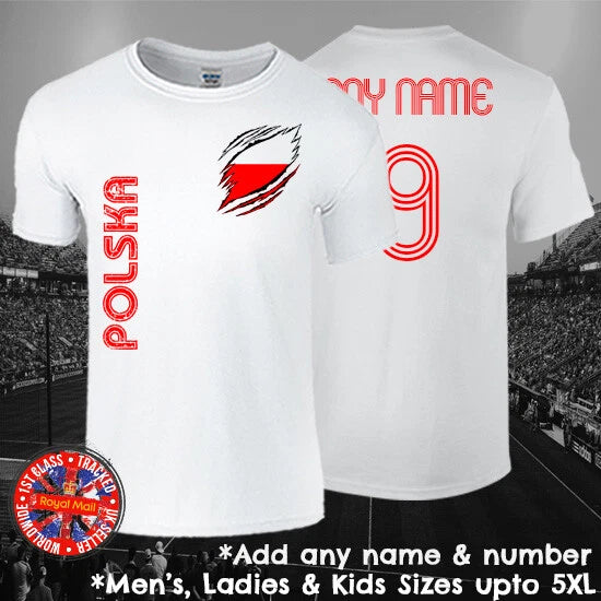 Poland Polska Football Fan T-shirt Personalised Mens Ladies Kids Euros World Cup