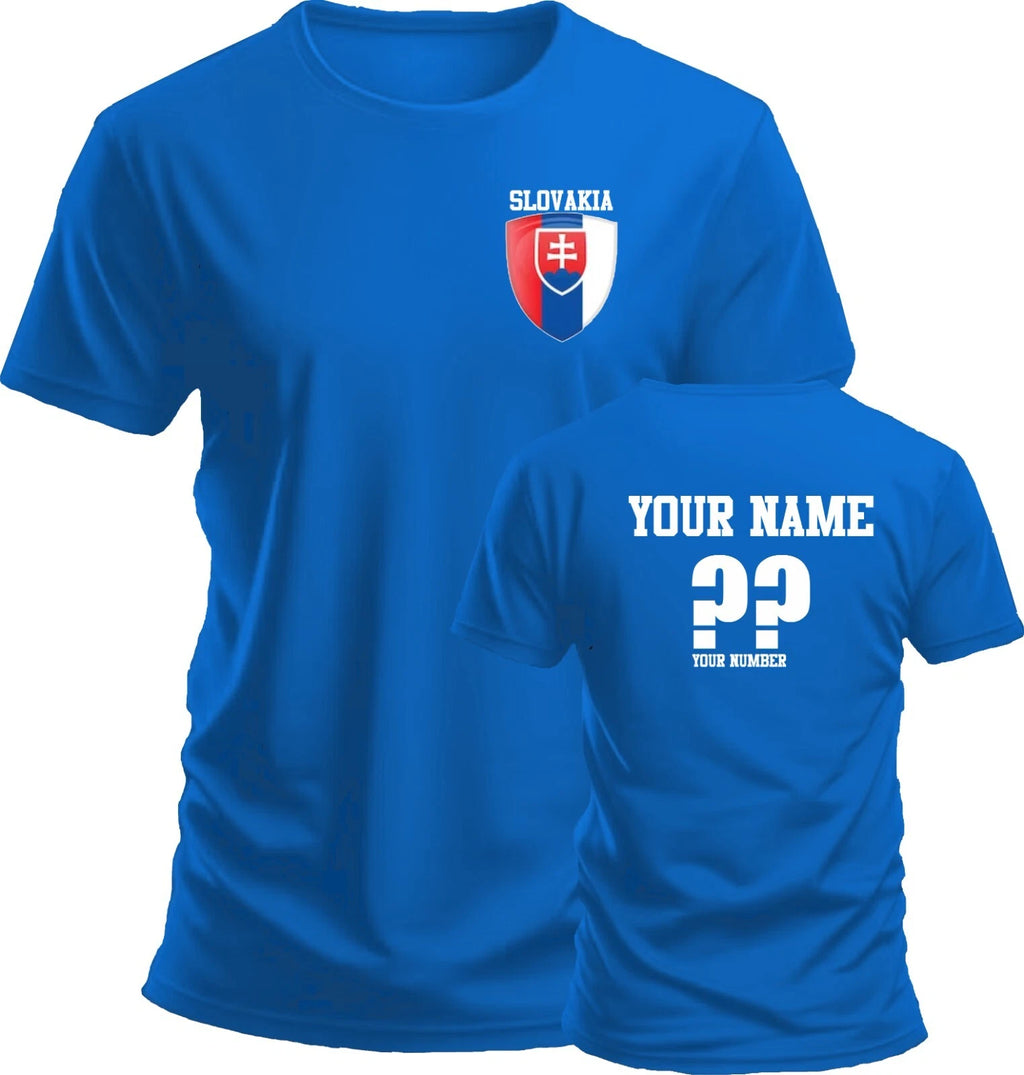 Personalise Slovakia Football T-Shirt Soccer Fan Sport Costume Flag Bad Gift Top