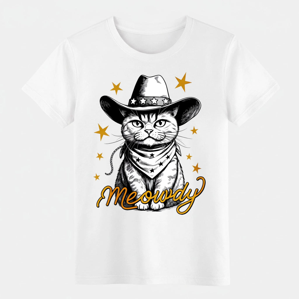 Western Cowboy Cat Meowdy Graphic T-Shirt - Funny Cat Lover Tee