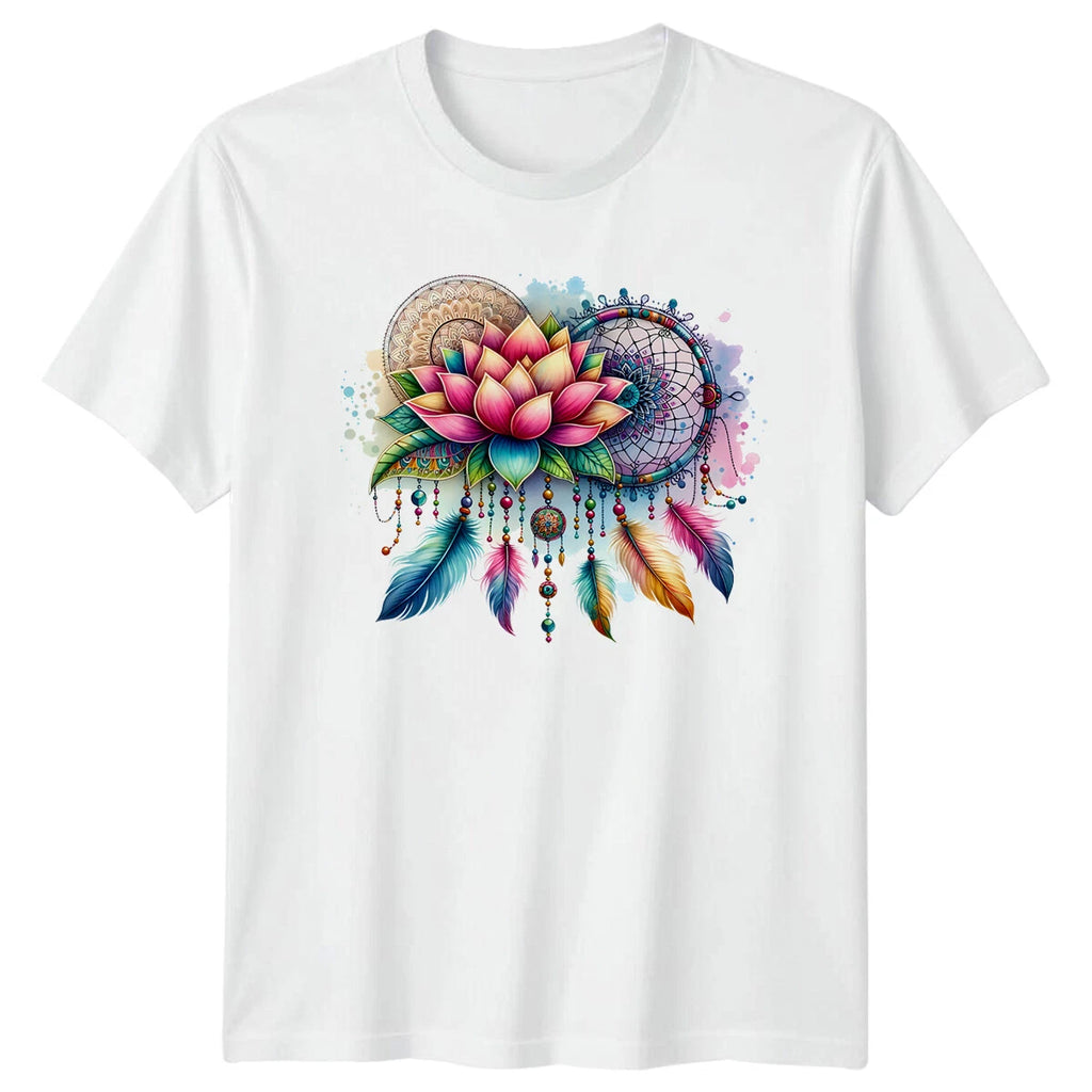 Lotus Dreamcatcher Yoga T-Shirt, Spiritual Boho Floral Tee Gift