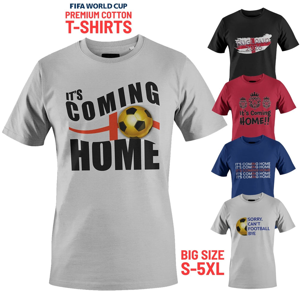 Football World Cup 2026 Men's 100% Cotton Heavy Blend Printed T-Shirts Big Size