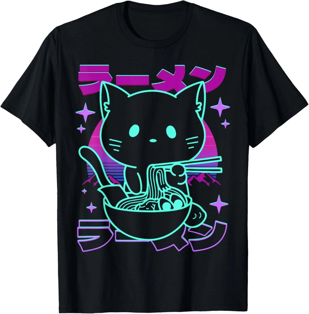 Anime Ramen Cat Retro Japanese Noodles Aesthetic Kawaii cat T-Shirt