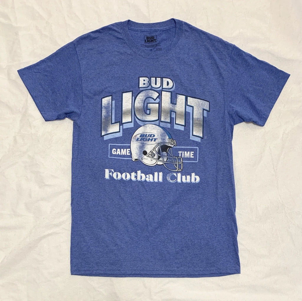 New Bud Light T-Shirt Mens M Beer Game Time Football Club #82 Graphic Tee Blue