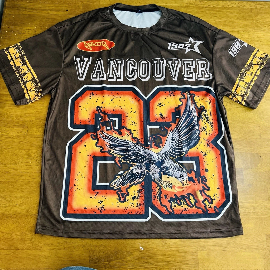 Romwe Vancouver Atlanta Graphic Print Black Jersey Shirt Size M Vintage 1987