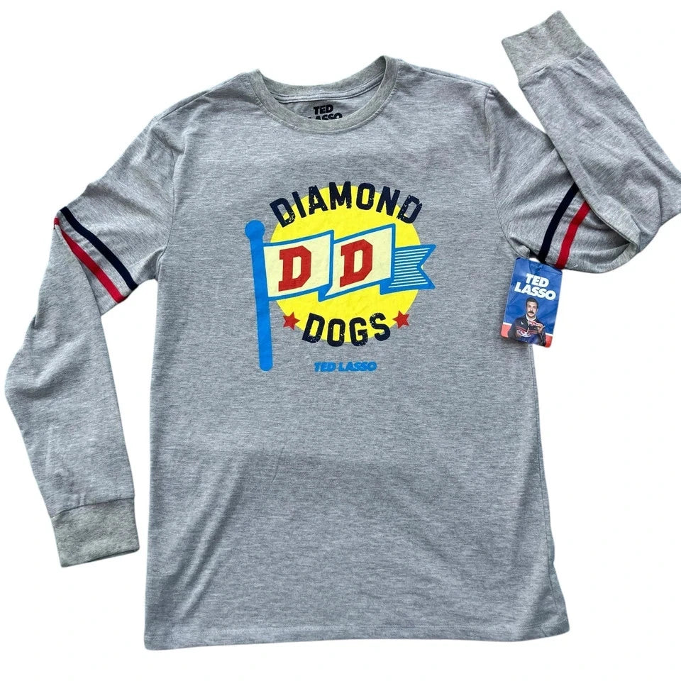 Ted Lasso Shirt Gray Long Sleeve Crew Neck Diamond Dogs Soccer Size L S234
