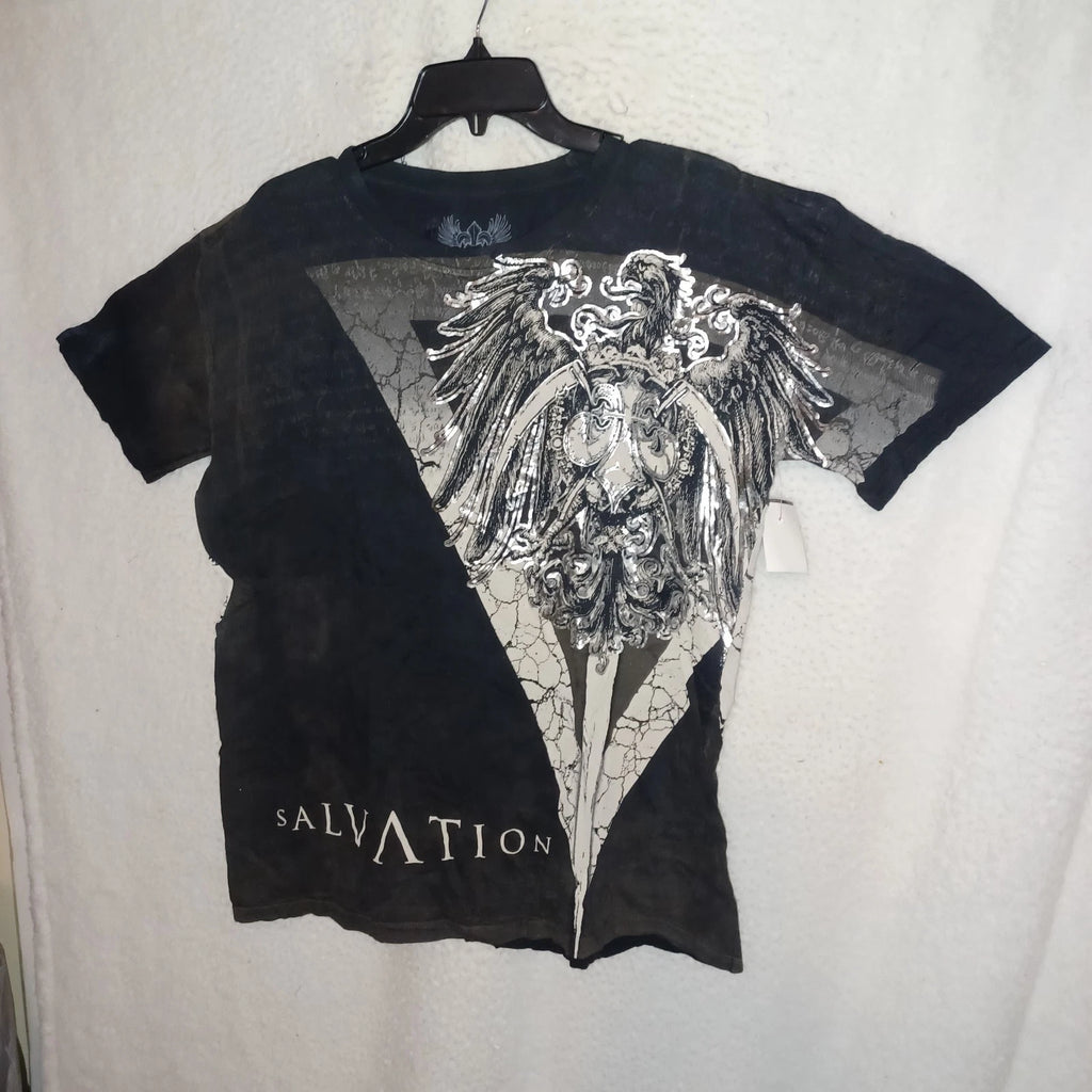 Xzavier Salvation Black Graphic Men's L  Shirt Black Sword Wing Gothic Biker BX8