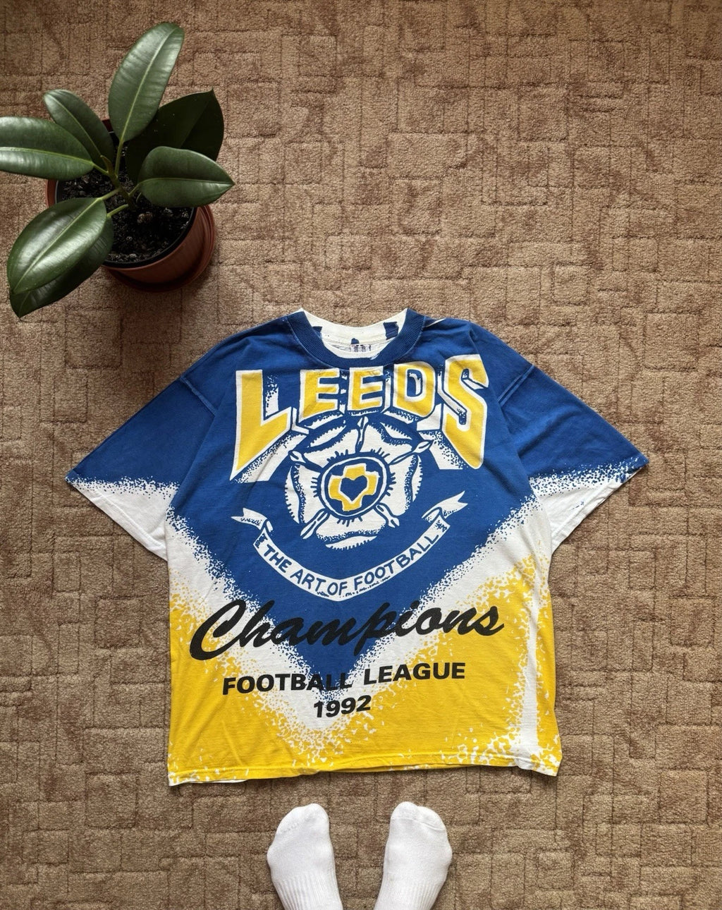 Vintage Leeds United Champions Football 1992 Over Print Soccer Tee Size XXL