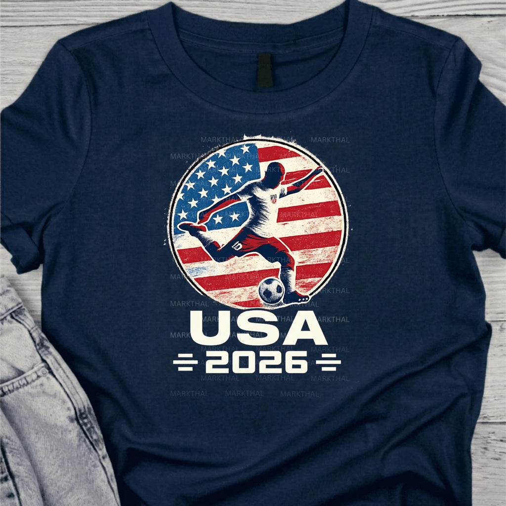 USA 2026 World Soccer T-Shirt Futbol Shirt American Flag Tee Gildan Unisex