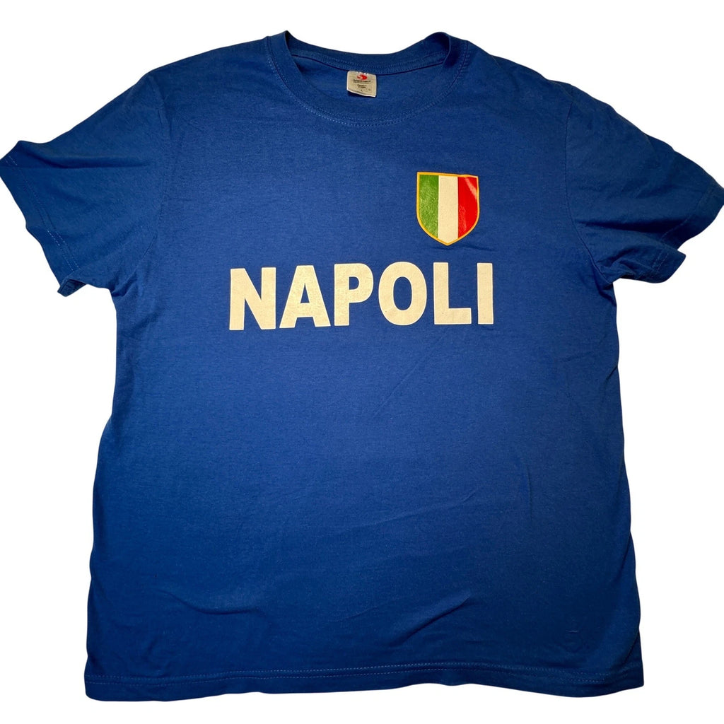 Stedman Napoli Italy Soccer Graphic T-Shirt Blue Mens Large Italian Flag Shield